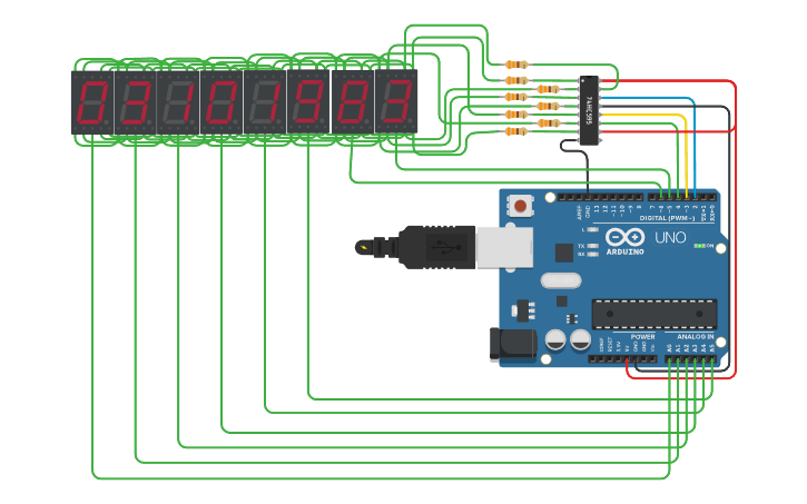 Circuit design 8-Digit Seven Segment Display Arduino | Tinkercad