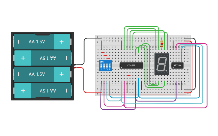 Circuit design ATTINY 7 SEGMENTOS | Tinkercad