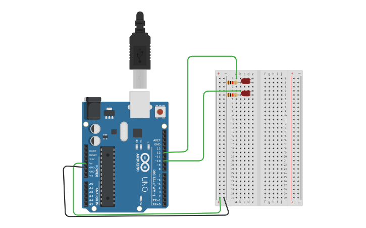 Circuit design Blink 2 LED - Tinkercad