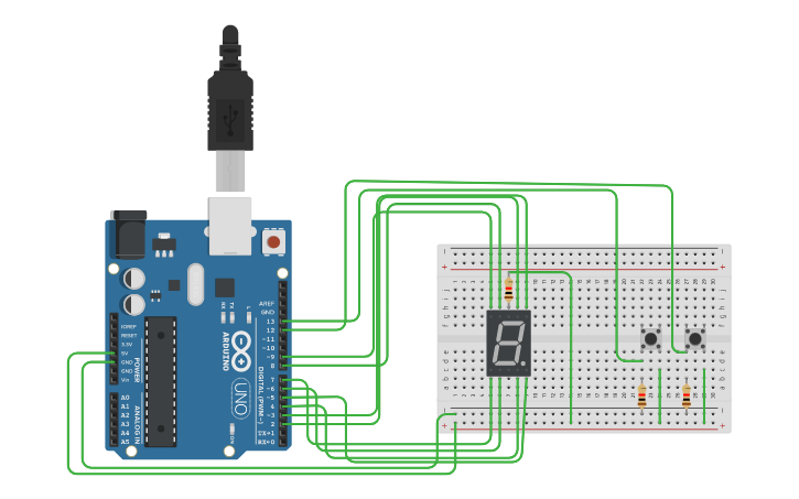 Circuit design 7 segmentni displej / Zadatak :) - Tinkercad
