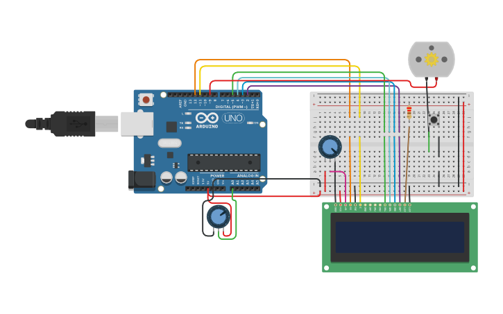 Circuit design Motor RPM Control w/ Pushbutton - Tinkercad