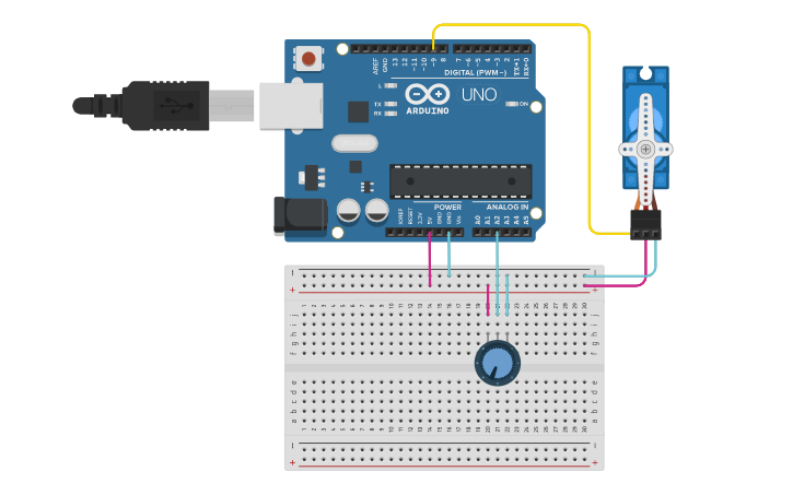 Circuit design Lab 12-3 Control Servo with Potentiometer | Tinkercad