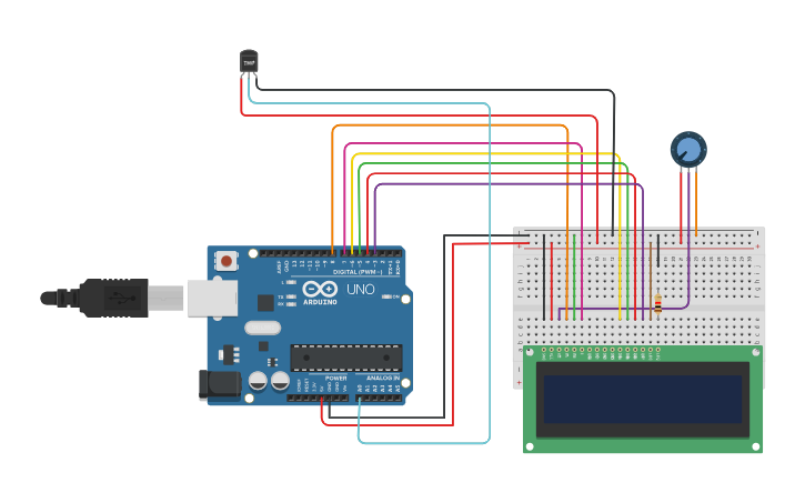 Circuit design Temperature Sensor Tinkercad with Lcd - Tinkercad