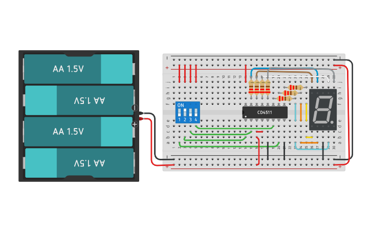 Circuit design BCD - 7 segments - Tinkercad