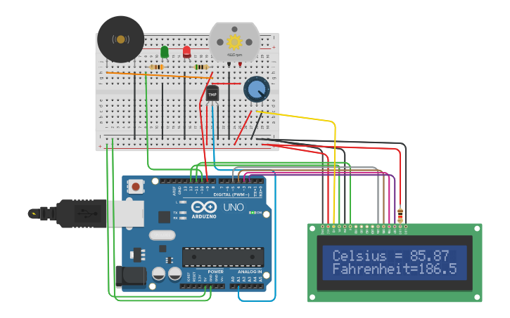 Circuit design LM35 LCD - Tinkercad