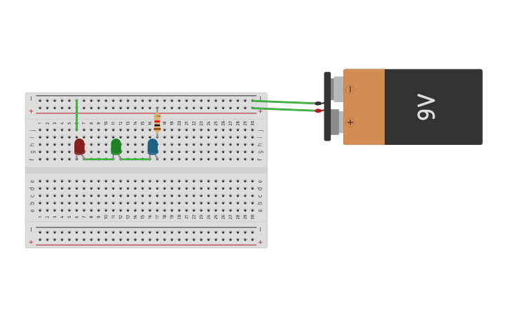 Circuit design Circuito en serie de 3 leds - Tinkercad