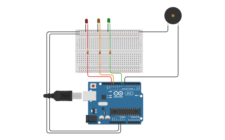 Circuit design Traffic Light - Tinkercad
