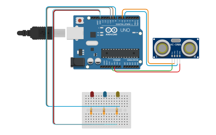 Circuit design Ultrasonic sensor - Tinkercad