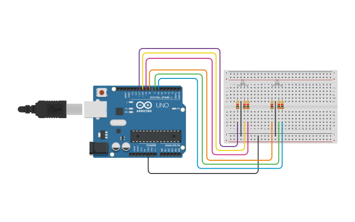 Circuit design Funcionamiento de led RGB | Tinkercad