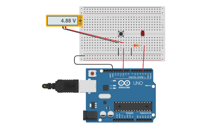 Circuit design Corso - pulsante (pull-up) + led - Tinkercad