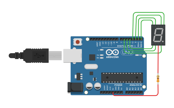 Circuit design 4.3 Seven Segment LED - Tinkercad