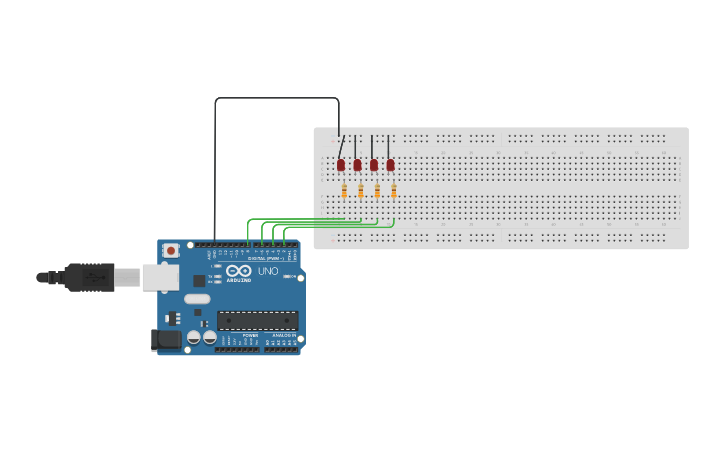 Circuit design 4 LEDS ARDUINO - Tinkercad