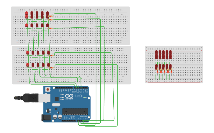 Programming 5x5 Led Matrix Circuit design 5x5 LED Matrix Pattern 1 in Breadboard - Tinkercad