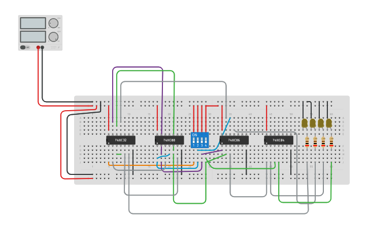 Circuit design BCD to excess 3 code convertor - Tinkercad