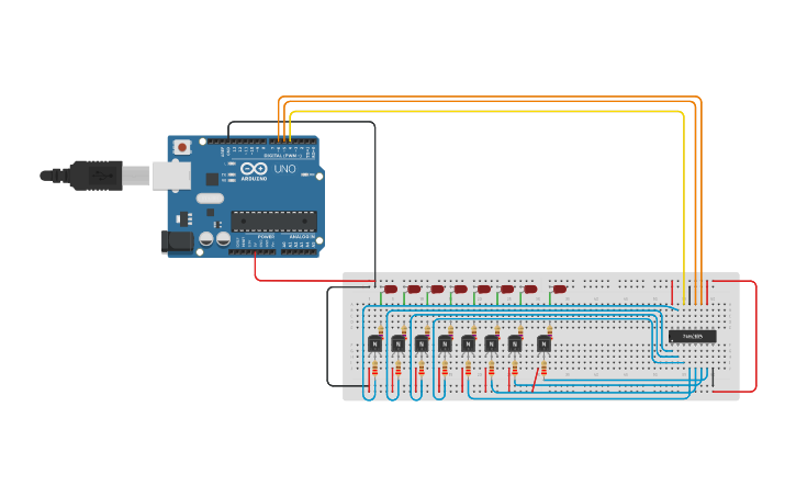 Circuit design LED shift register | Tinkercad