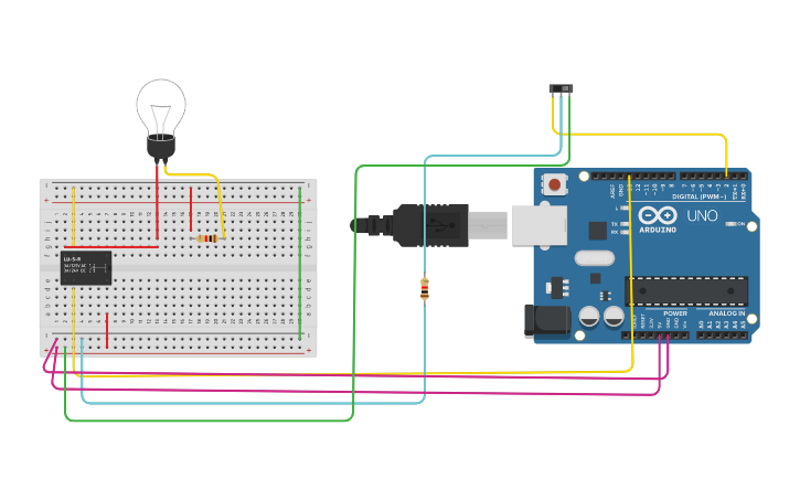 Circuit design 3)controlling relay with arduino and switch - Tinkercad