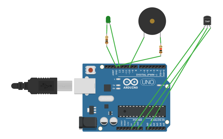 Circuit design LED ON (OR) OFF Using TMP36(Temperature sensor) | Tinkercad