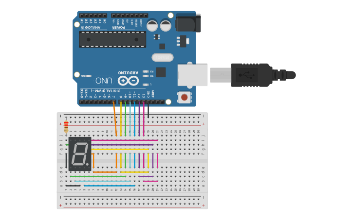 Circuit design Display de 7 segmentos. - Tinkercad