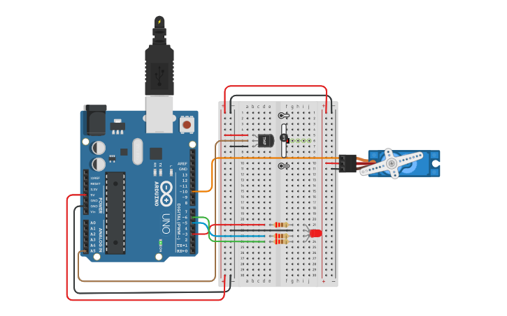 Circuit design (기말고사)프로젝트실습1 RGB LED와 서보모터를 활용한 아날로그 온도계 제작 | Tinkercad