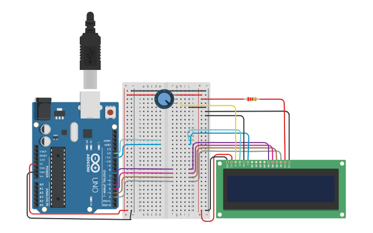 Circuit design 16. Interface LCD with Arduino | Tinkercad