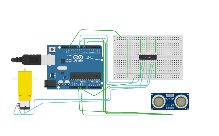 Circuit design Dispensador con sensor ultra sonido - Tinkercad