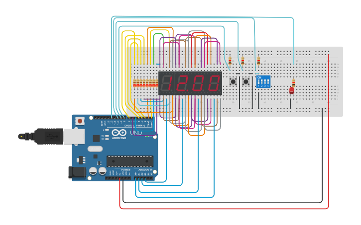 Circuit design reloj con alarma programable - Tinkercad