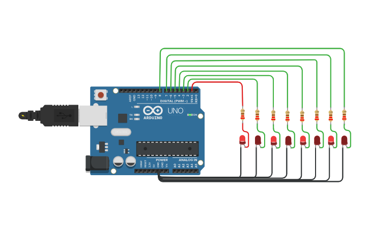 Circuit design P1_4.2 Multiple Blinking LED - Tinkercad