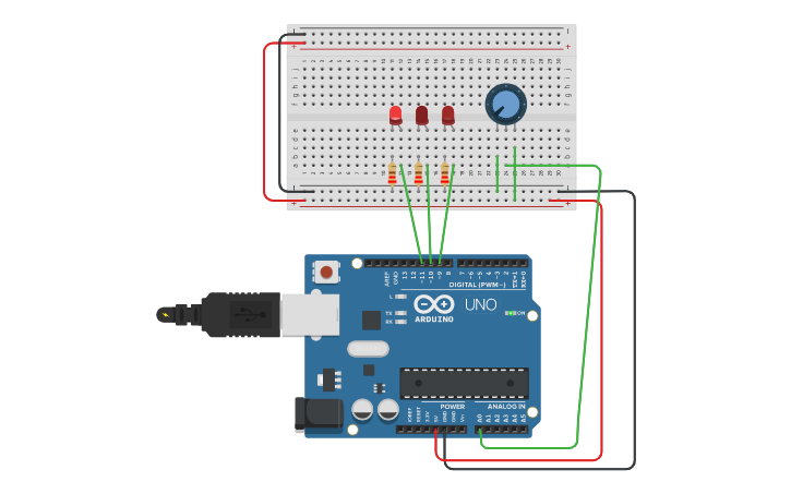 Circuit design Переключение скорости светодиодов - Tinkercad