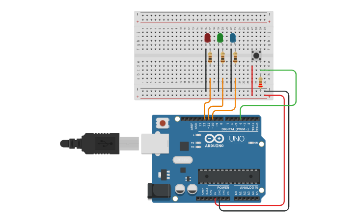 Circuit Design Arduino Push Button And Led - Tinkercad