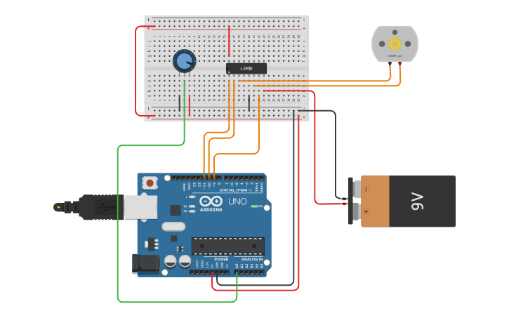 Circuit design DC Motor With Potentiometer - Tinkercad