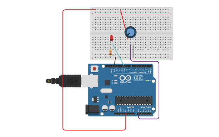 Circuit design Control de luminosidad de un led mediante el - Tinkercad