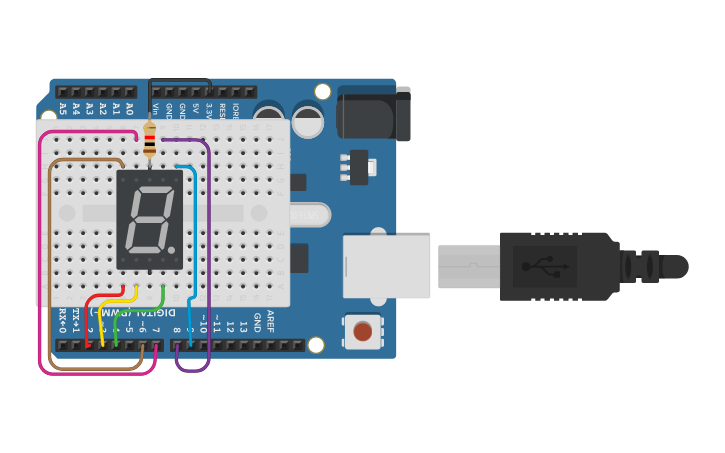 Circuit design Afficheur 7 segments de base SODIAl 10 mini - Tinkercad