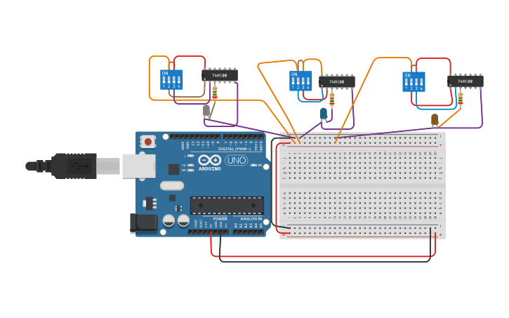 Circuit design CIRCUITO COMPUERTA LOGICA 1 | Tinkercad