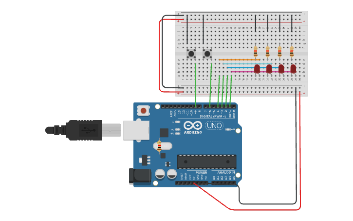 Circuit design 4-bit Up-Down Counter with Arduino - Tinkercad