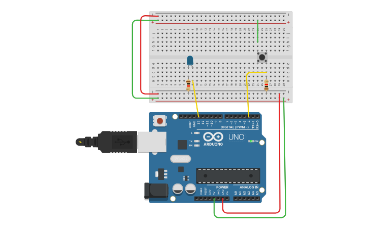 Circuit design LED light and push button - Tinkercad