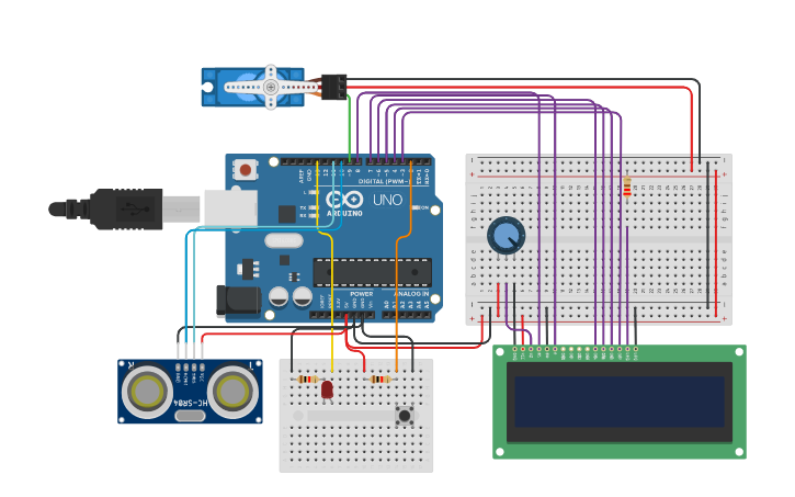 Circuit design Activar bomba con un sensor y pulsador - Tinkercad