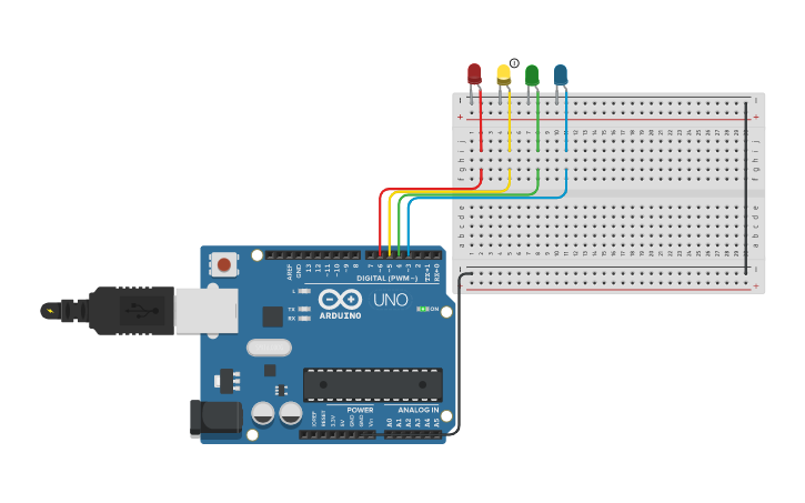 Circuit design LED 4 Colors - Tinkercad