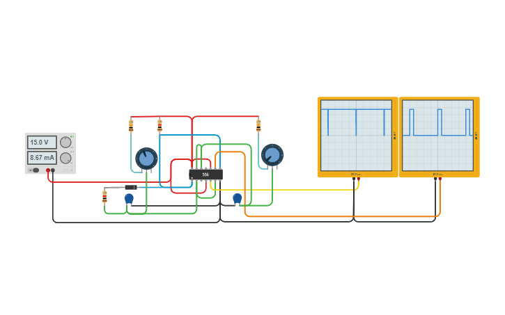 Circuit design Pulse generator using NE556 - Tinkercad