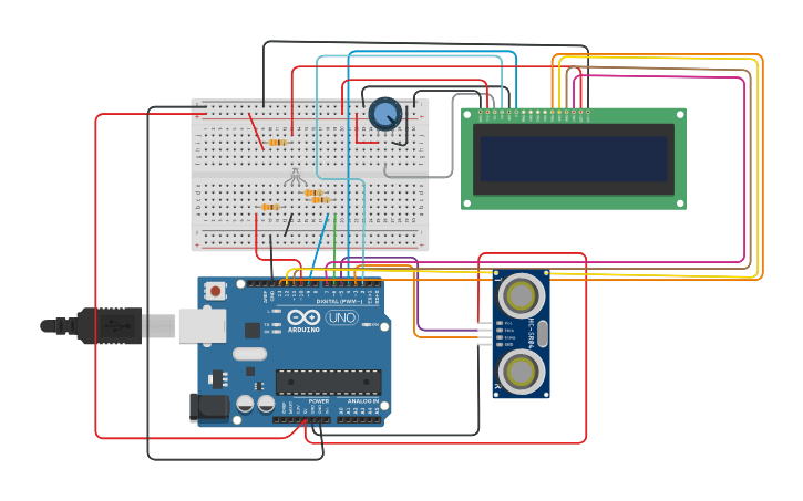Circuit design Ultrasonido con lcd y rgb - Tinkercad