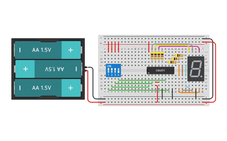 Circuit design display de 7 segmentos - Tinkercad