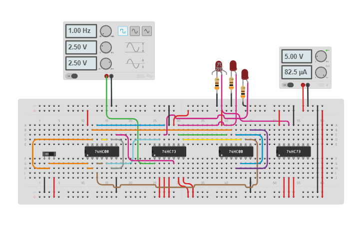 Circuit design 3 BIT UP/DOWN ASYNCHRONOUS - Tinkercad