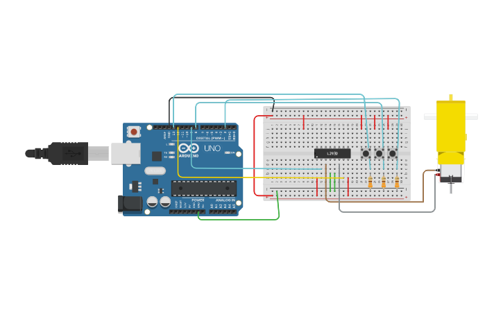 Circuit design motor a botones | Tinkercad