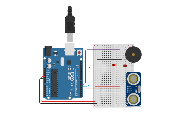 Circuit design Ultrasonic distance sensor - Tinkercad