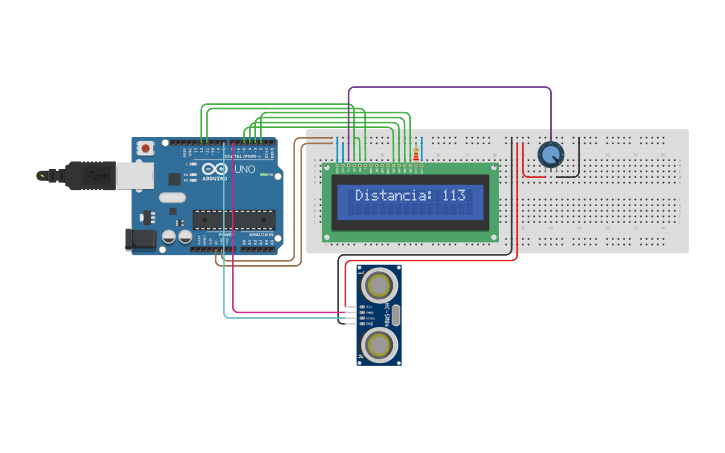 Circuit design Pantalla LCD con ultrasonido - Tinkercad