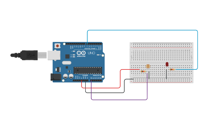 Circuit design Automatic Street Light/Night Lamp using LDR - Tinkercad