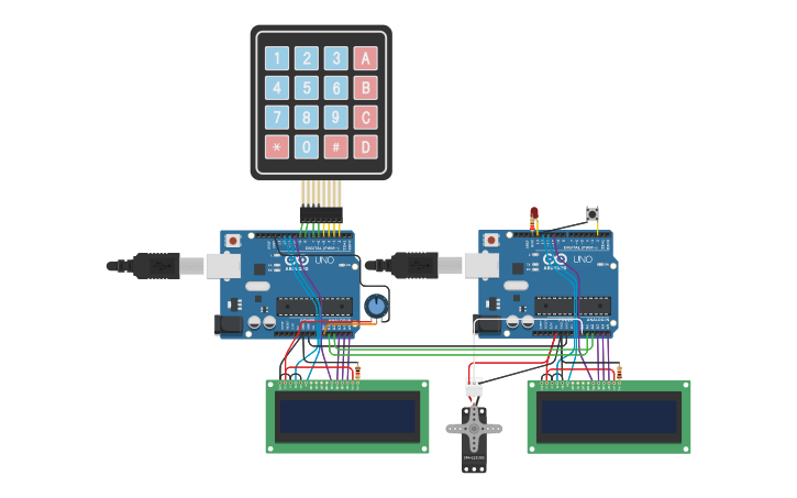 Circuit design 2 arduinos - Tinkercad