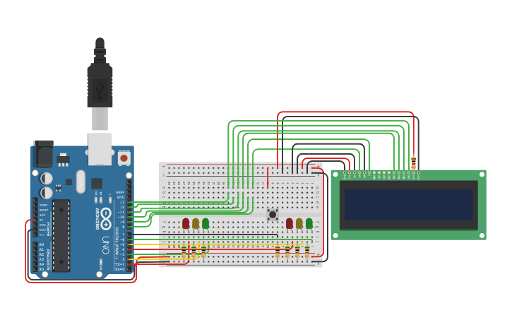 Circuit design Arduino Traffic Lights - Tinkercad