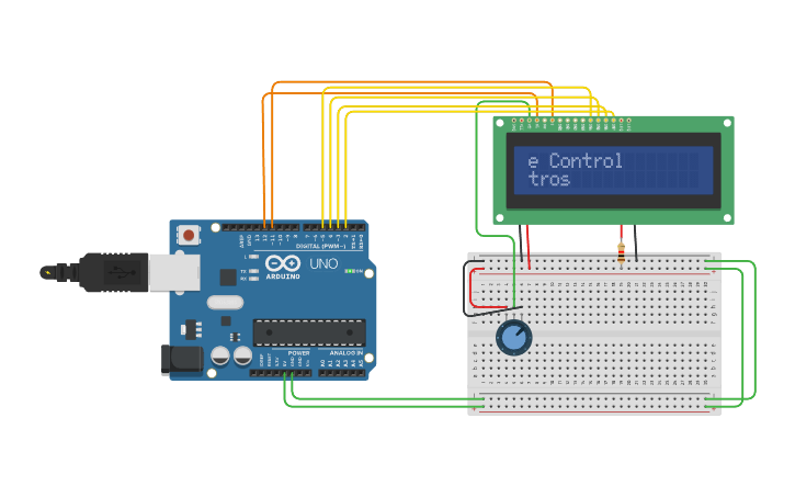 Circuit design LCD 4 TEXTOS EN MOVIMIENTO IZQUIERDA A DERECHA - Tinkercad