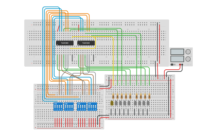 Circuit design Logic Circuit Full Adder 8 bit - Tinkercad