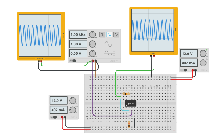 Circuit design Non-Inverting OpAmp - Tinkercad